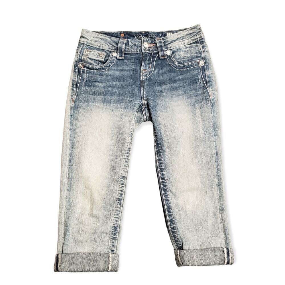 Miss Me Blue and White Cropped Jeans
